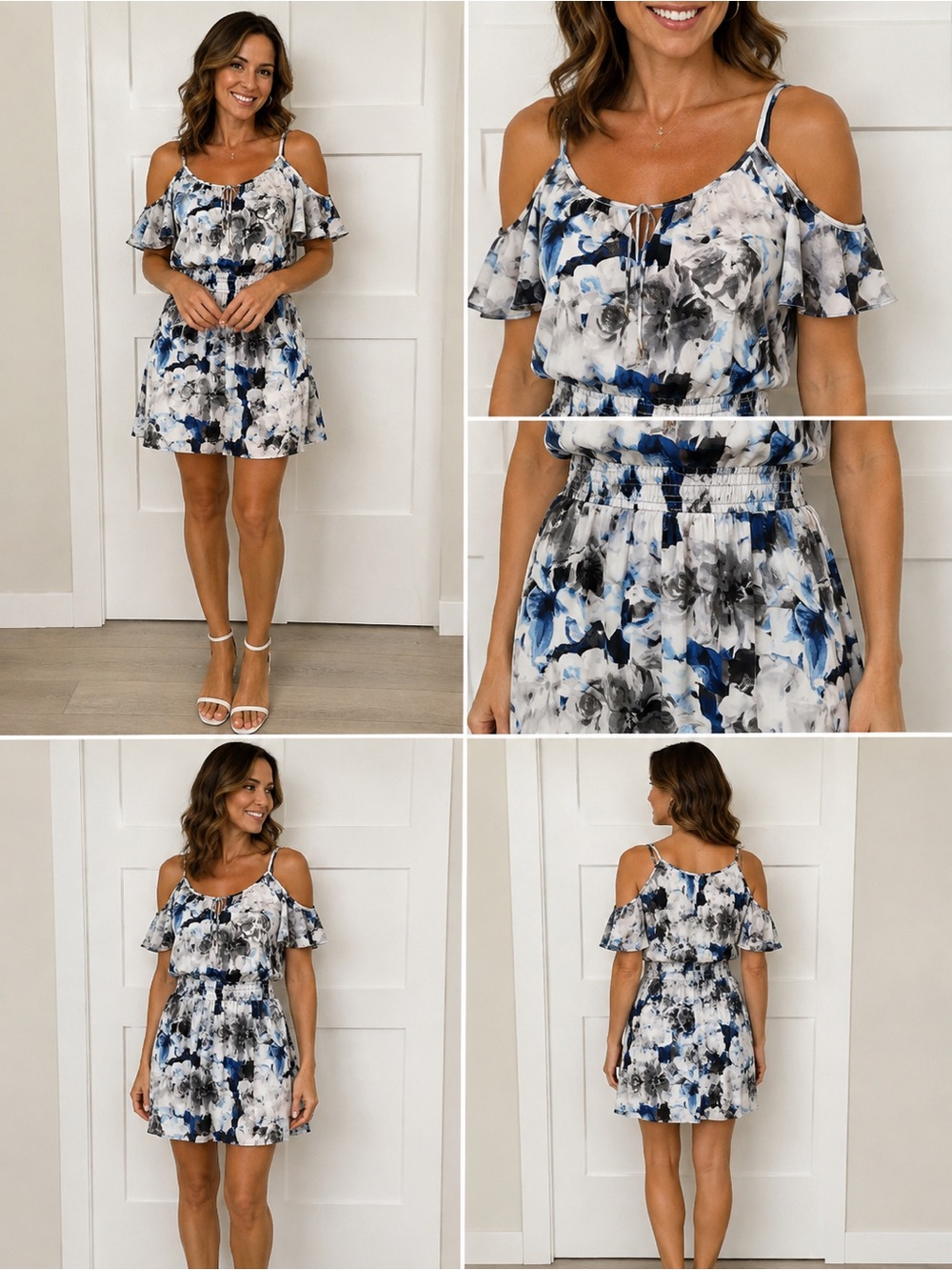 NWT WHBM Blue Floral Cold Shoulder Dress XS White House Black Market